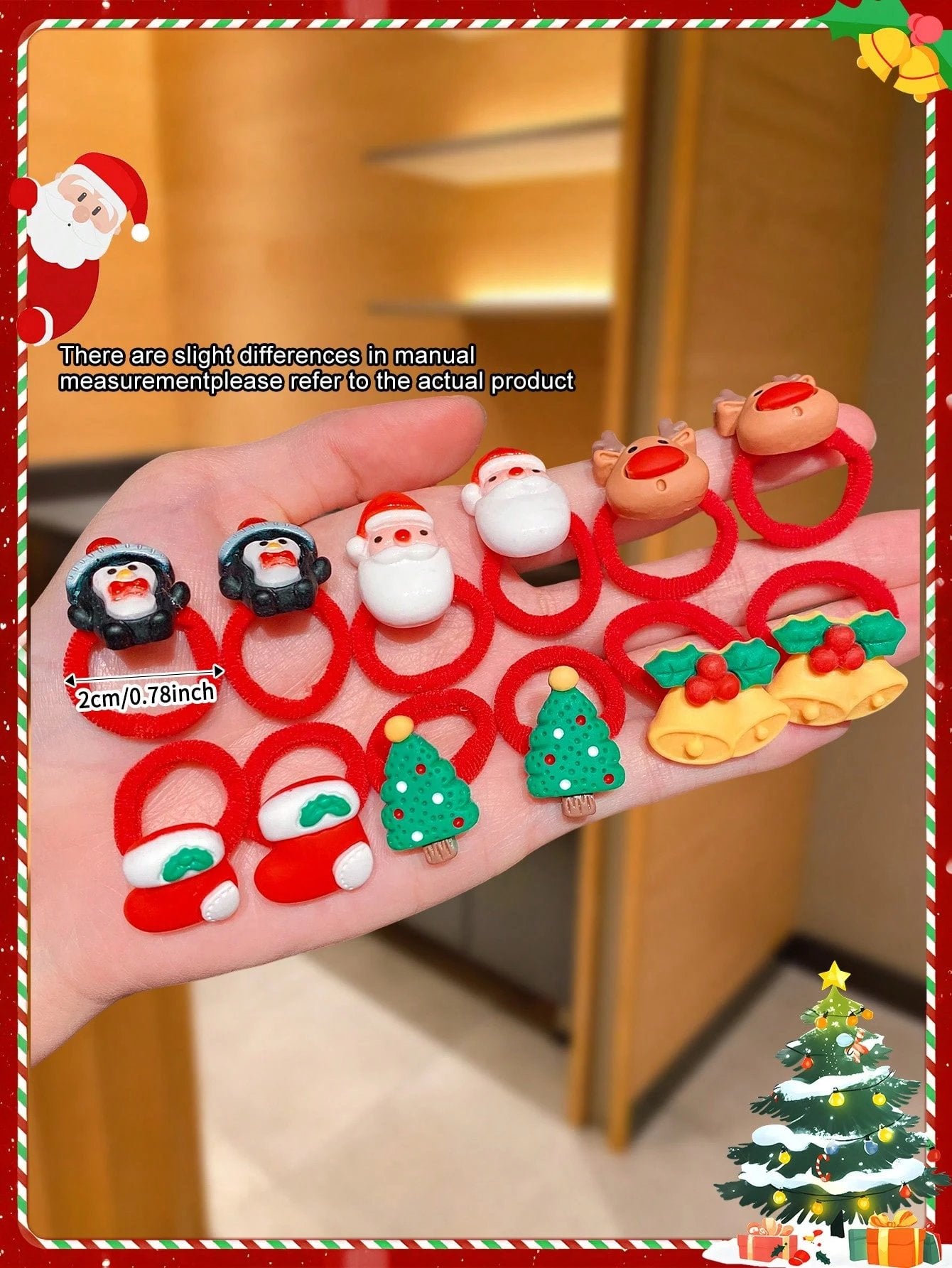 🎁Christmas Hot Sale - 🎄10pcs/Set Cute Christmas Hair Scrunchies, Ideal For Holiday Hairstyles🎀