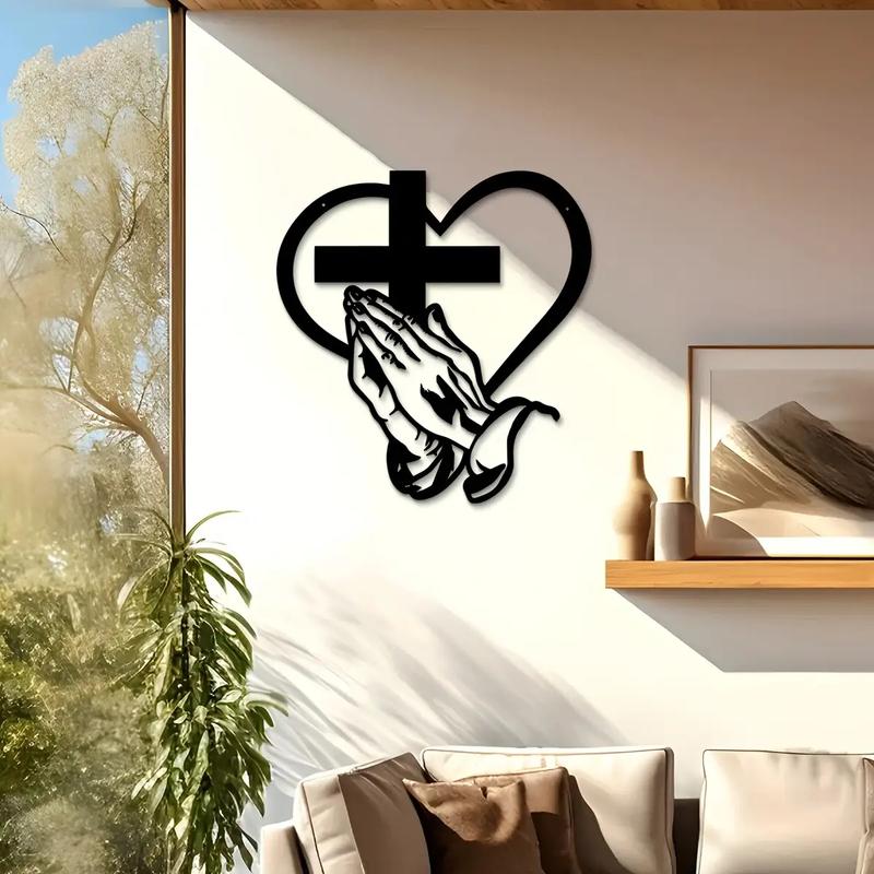 100% Handmade Elegant Metal Christian Heart & Cross Wall Art