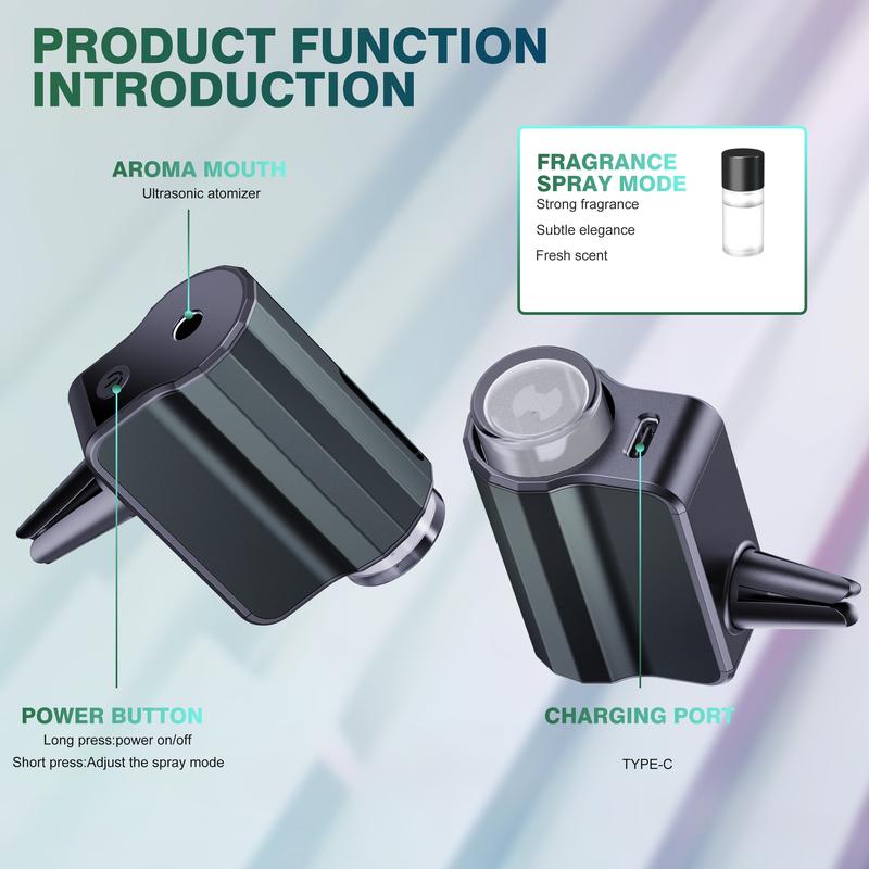 Smart Car Air Freshener with Three Adjustable Concentration Scent Levels, Portable Waterless Car Diffuser Air Freshener Car Aromatherapy Diffuser