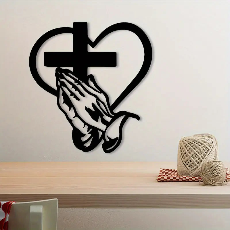 100% Handmade Elegant Metal Christian Heart & Cross Wall Art