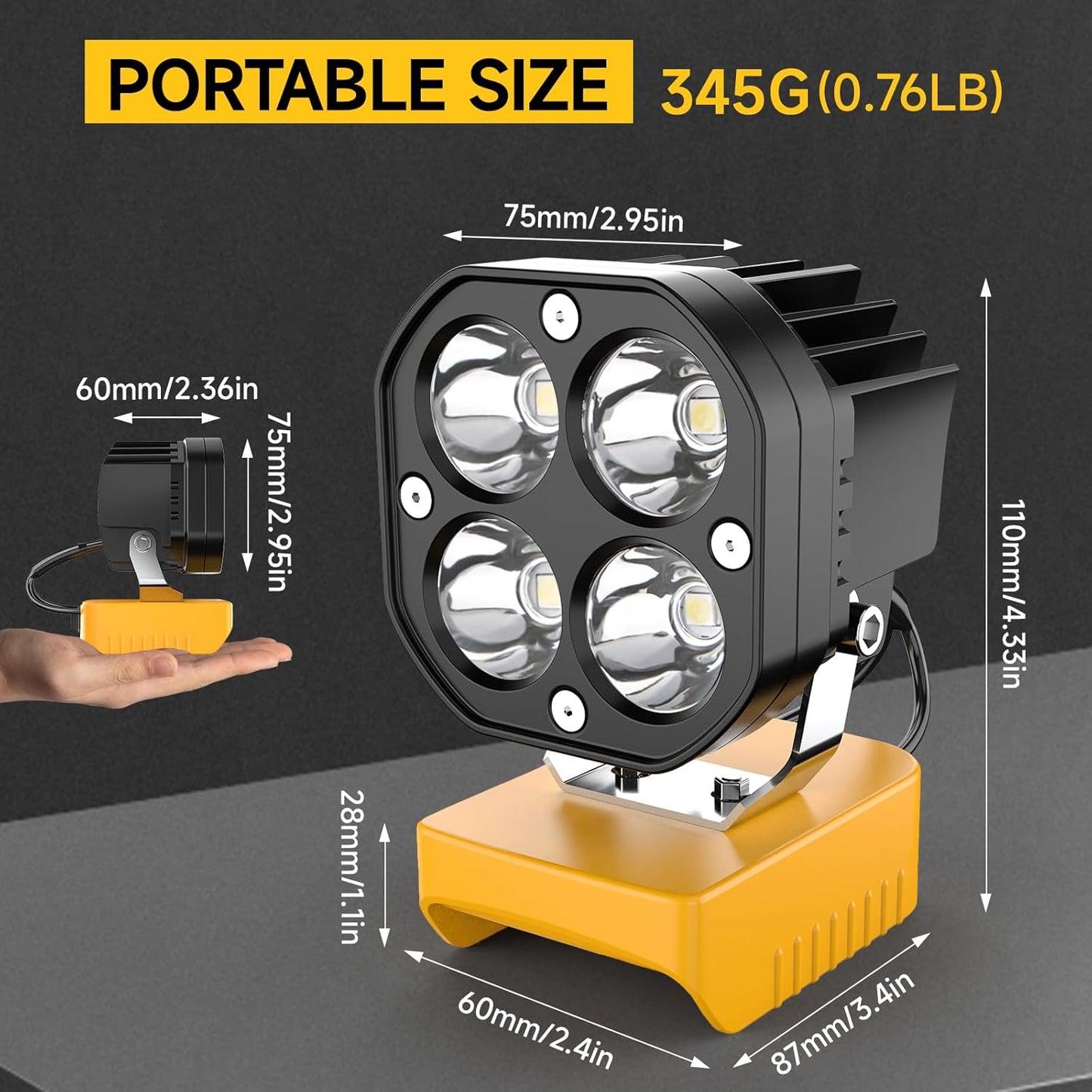 🔥LAST DAY 49% OFF - 🛠️💡LED Work Light Compatible with Milwaukee 18V Battery/Dewalt 18V&20V Battery