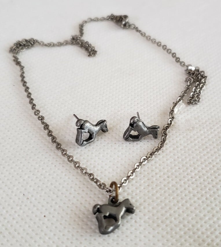 🐈⬛✨Vintage Handcrafted Pewter Cat Pin With Kitten Pierced Earrings & Necklace