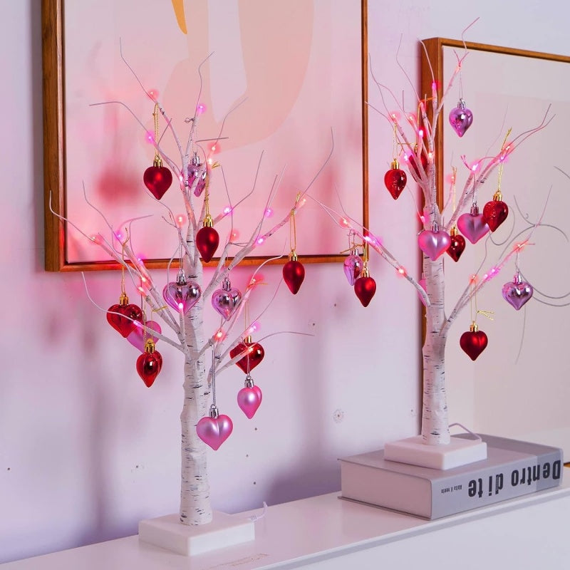 🔥Last Day 49% OFF -Valentines Day Decor Lighted Birch Tree with Heart Ornaments