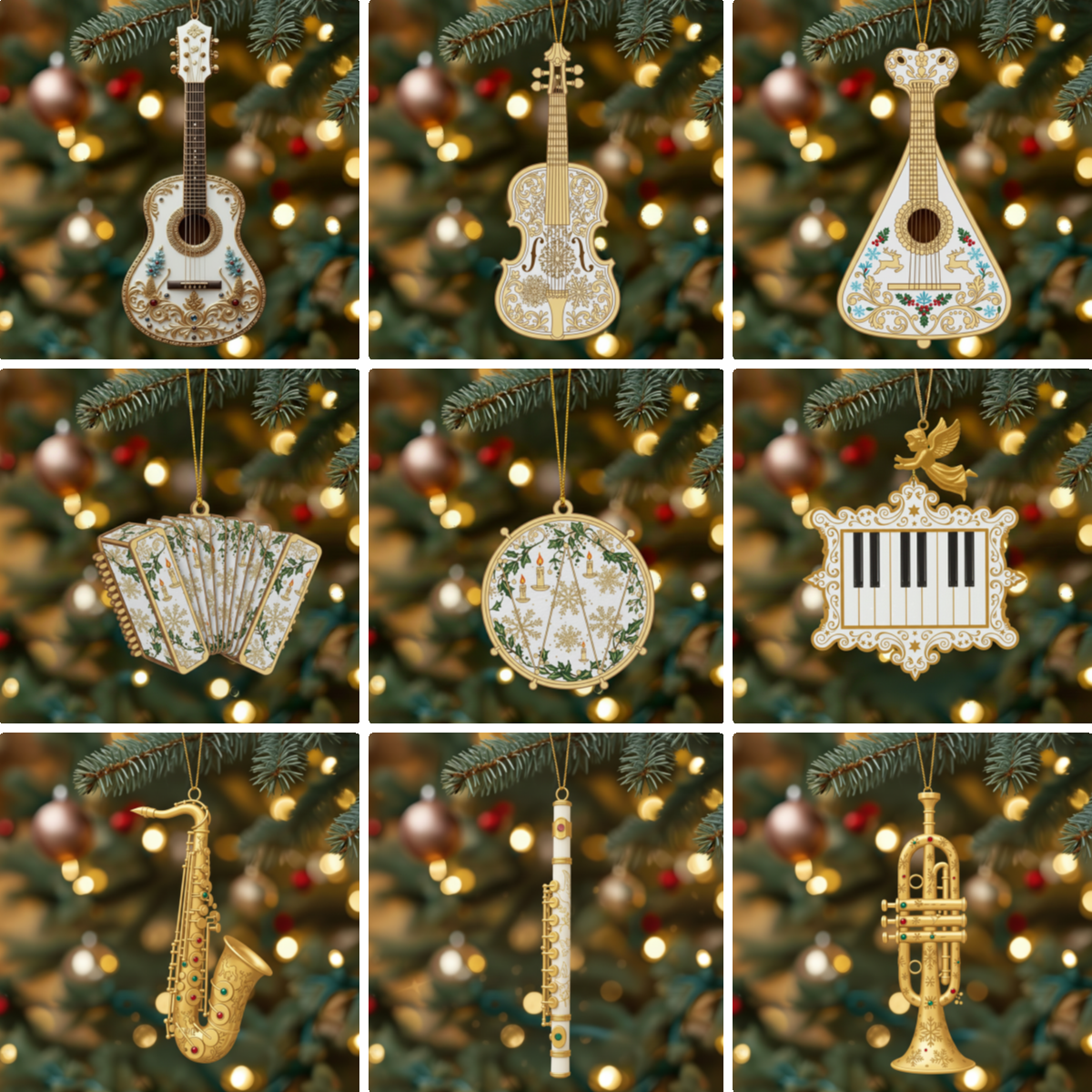 Golden Melody Christmas Ornaments