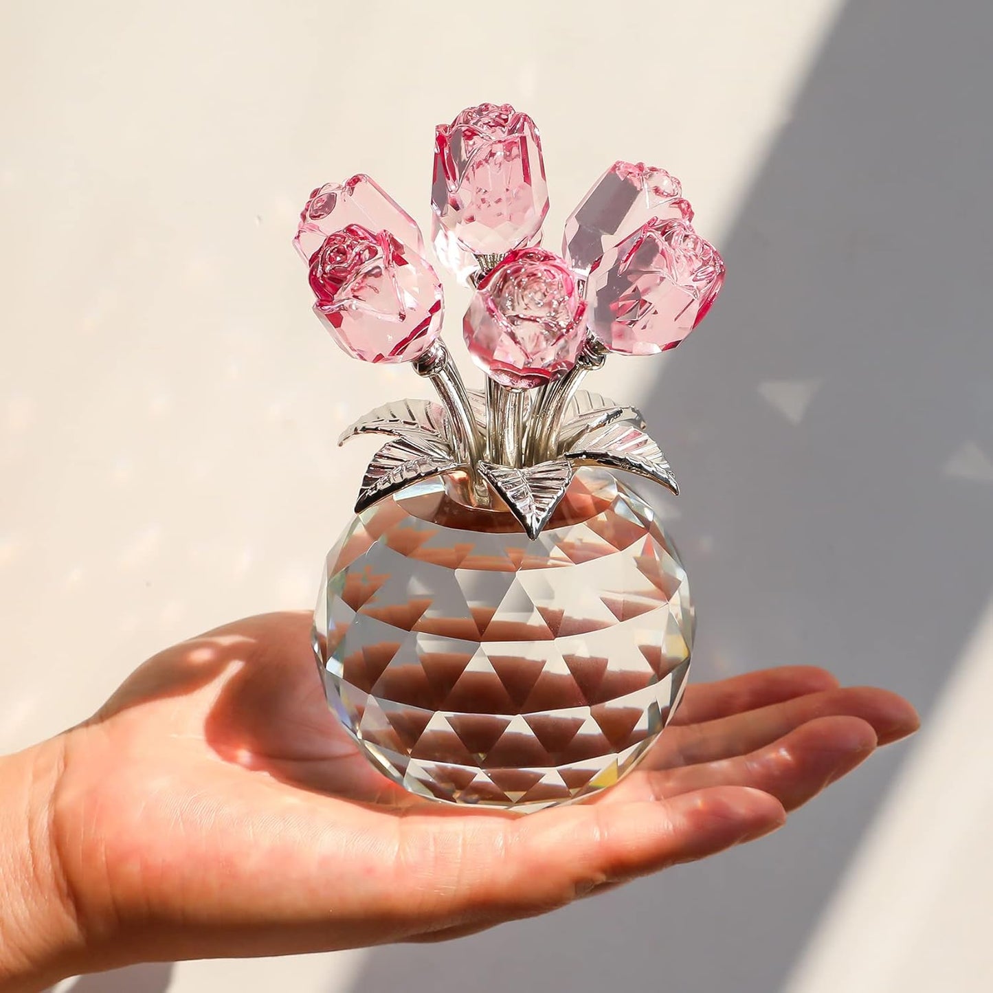 ⏰Last 4 hours Sale: Save 50%-Crystal Colorful Rose Flower Collectible Figurine with Vase