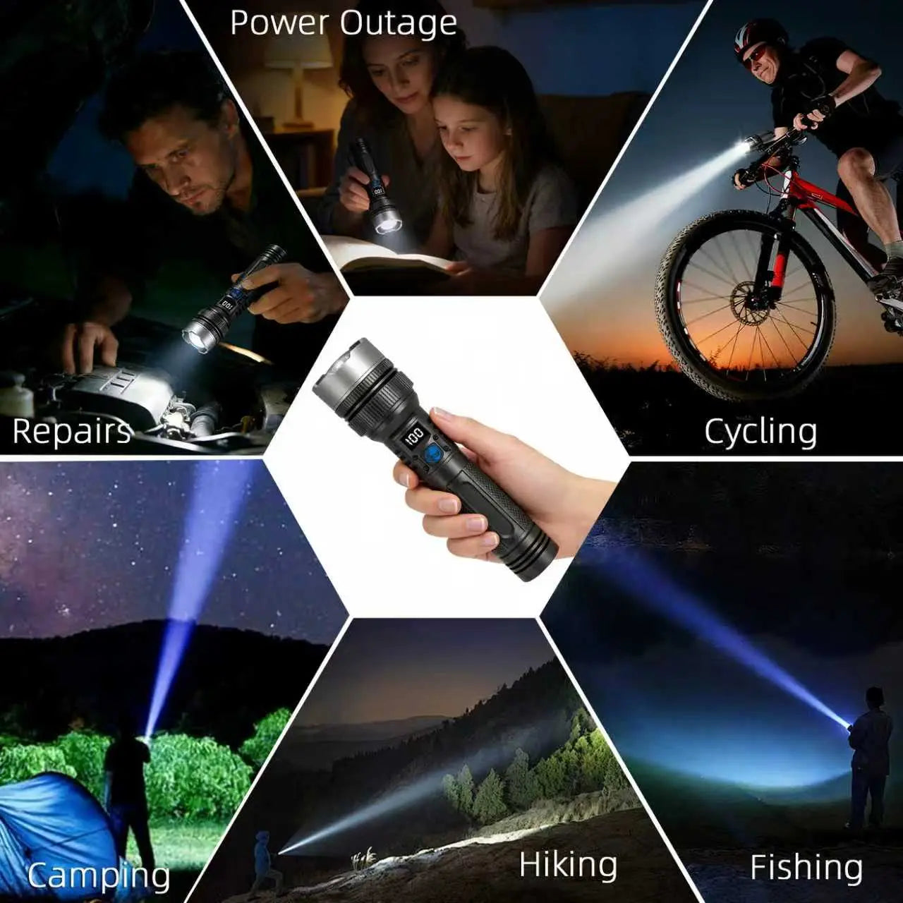 🔦 2-in-1 Flashlight + Power Bank💪 | Rechargeable Outdoor Emergency Camping Essential ⚡ | Black