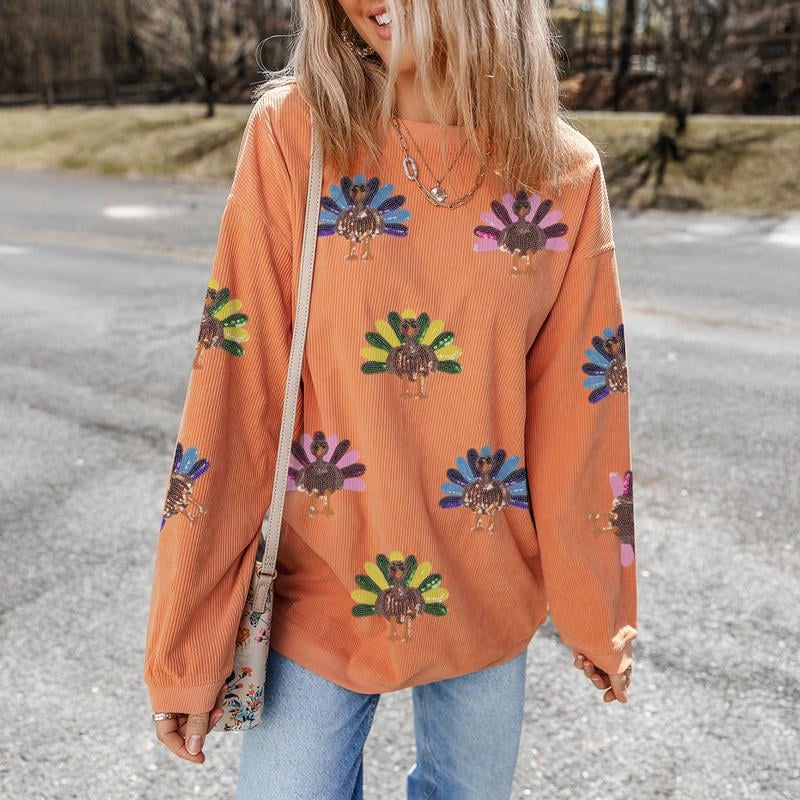 🍂 The Ultimate Thanksgiving Sweater🧡Sequined Top for Family & Friends