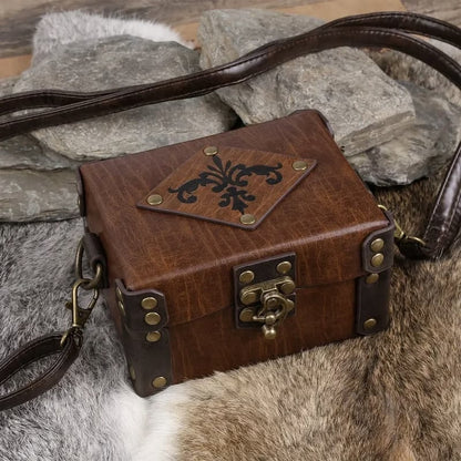 Vintage Leather Vial Carry Bag with 12 Glass Bottles