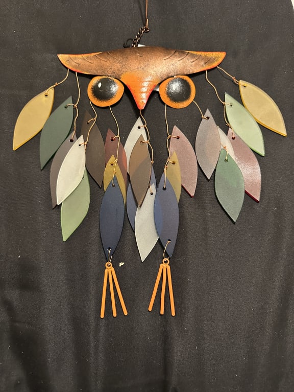 Handmade Rainbow Glass Owl Wind Chime