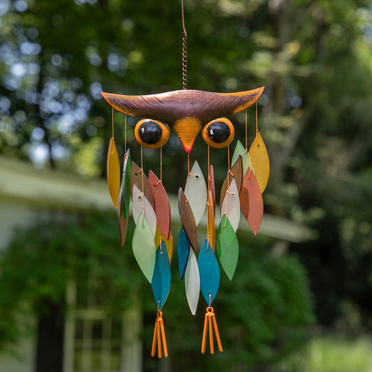 Handmade Rainbow Glass Owl Wind Chime