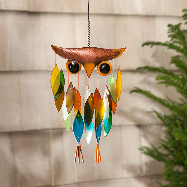 Handmade Rainbow Glass Owl Wind Chime
