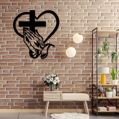 100% Handmade Elegant Metal Christian Heart & Cross Wall Art