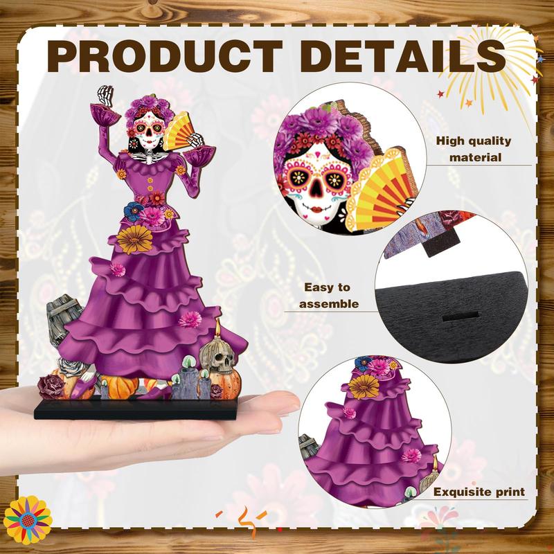 Day of The Dead Decor Set Mexican Sugar Skull Table Centerpieces Dia De Los Muertos Altar Skeleton Decor for Halloween Fiesta Tiered Tray Party Favor