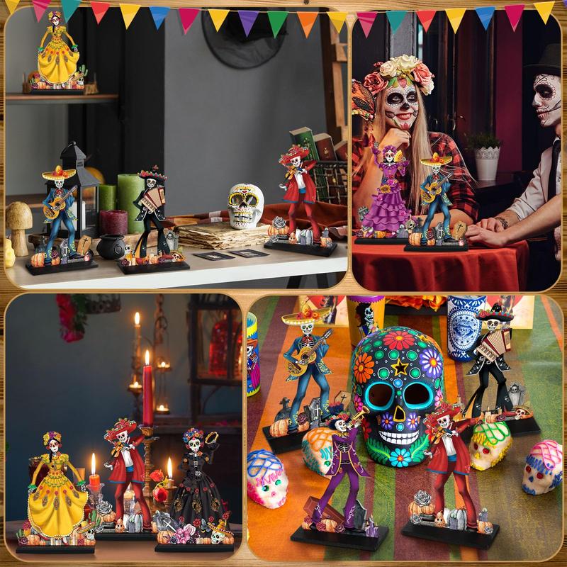 Day of The Dead Decor Set Mexican Sugar Skull Table Centerpieces Dia De Los Muertos Altar Skeleton Decor for Halloween Fiesta Tiered Tray Party Favor