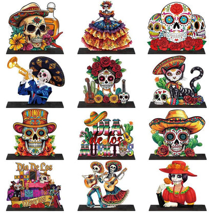 Day of The Dead Decor Set Mexican Sugar Skull Table Centerpieces Dia De Los Muertos Altar Skeleton Decor for Halloween Fiesta Tiered Tray Party Favor