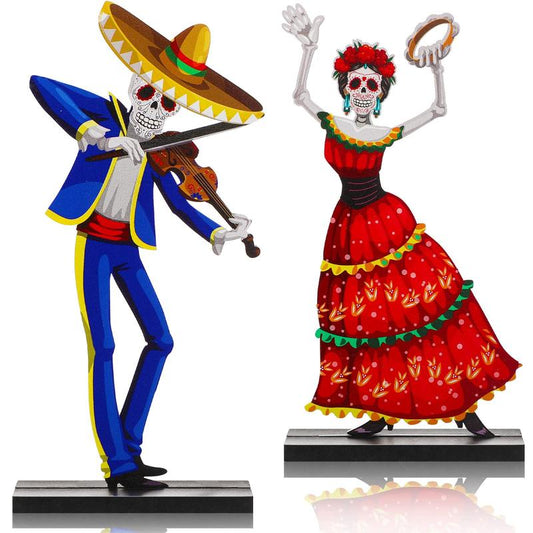 Day of The Dead Decor Set Mexican Sugar Skull Table Centerpieces Dia De Los Muertos Altar Skeleton Decor for Halloween Fiesta Tiered Tray Party Favor