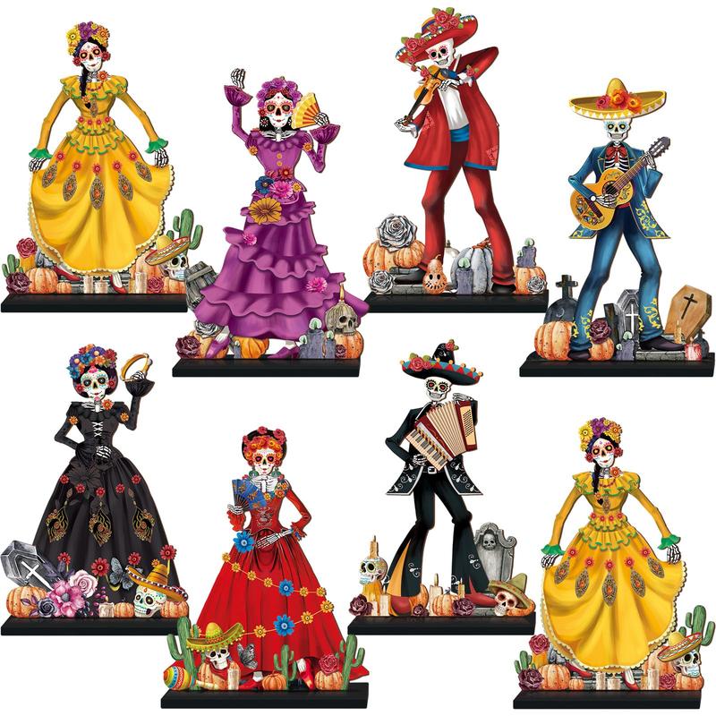 Day of The Dead Decor Set Mexican Sugar Skull Table Centerpieces Dia De Los Muertos Altar Skeleton Decor for Halloween Fiesta Tiered Tray Party Favor