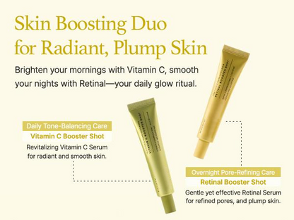 Booster Shot Skin Renewal Duo - Vitamin C & Retinal for Day And Night Brightening, Pore Minimizing, Moisturizing, and Fades Dark Spots