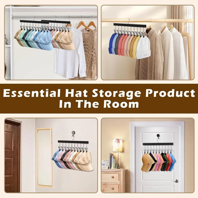🧢 Wooden Hat Organizer | 12 Clips for Caps, Jeans & More | Space-Saving & Fits All Sizes 🪑