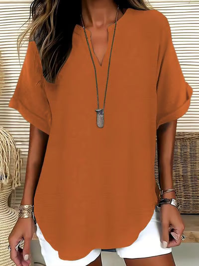 🔥New Arrival 49% OFF🔥Women's Plain Short Sleeve Blouse, Casual Solid Color Top for Daily Wear, Ladies Clothes for All Seasons