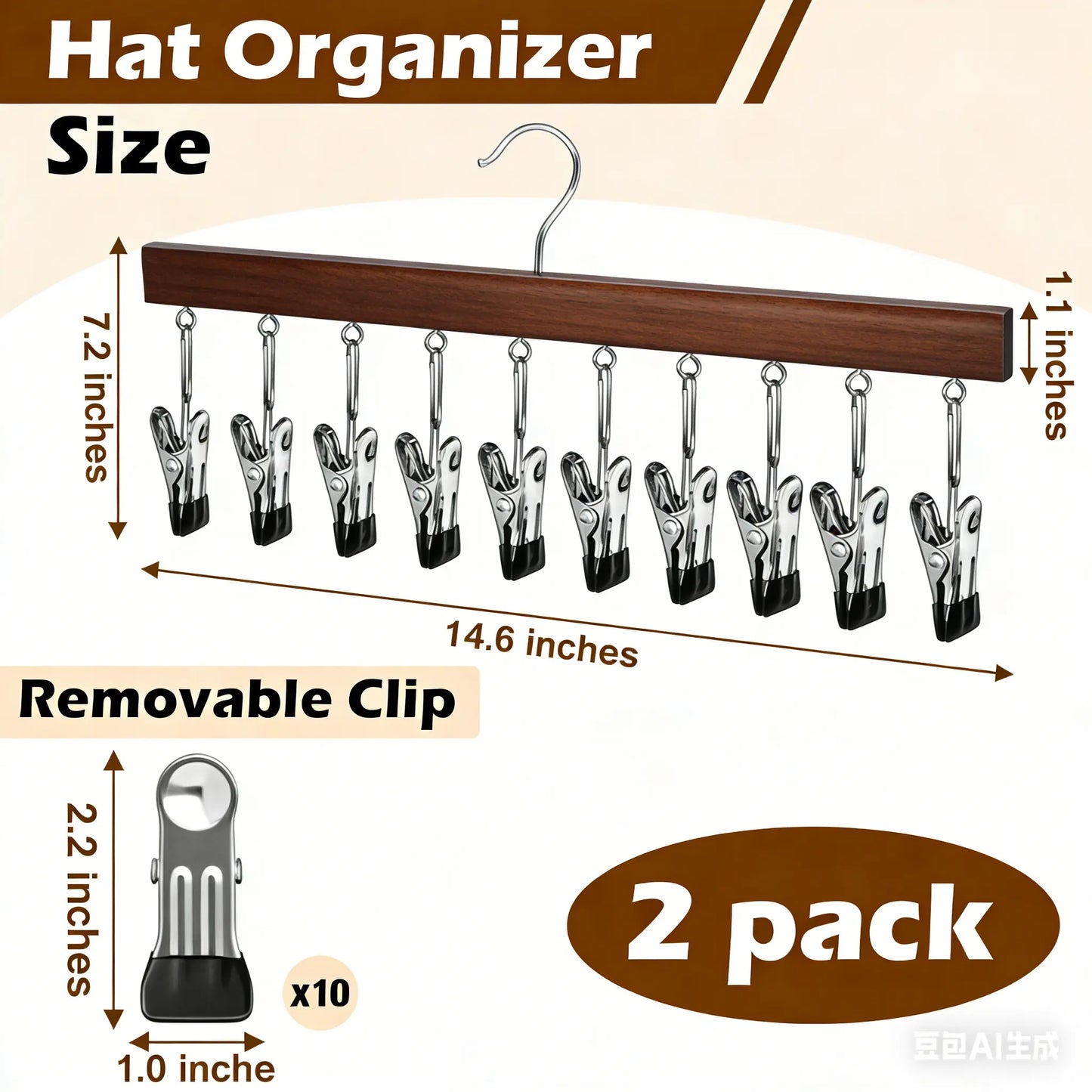 🧢 Wooden Hat Organizer | 12 Clips for Caps, Jeans & More | Space-Saving & Fits All Sizes 🪑