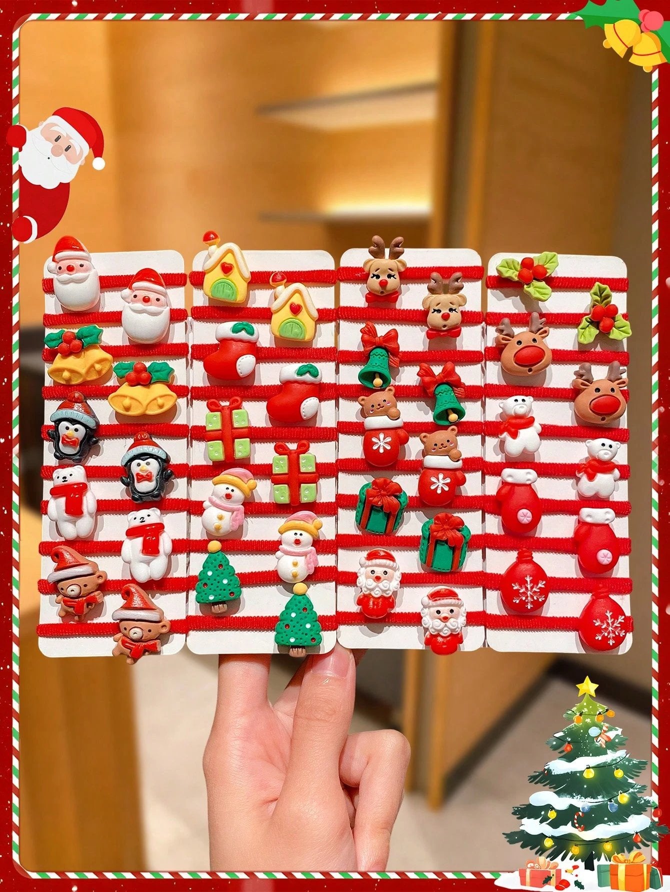 🎁Christmas Hot Sale - 🎄10pcs/Set Cute Christmas Hair Scrunchies, Ideal For Holiday Hairstyles🎀