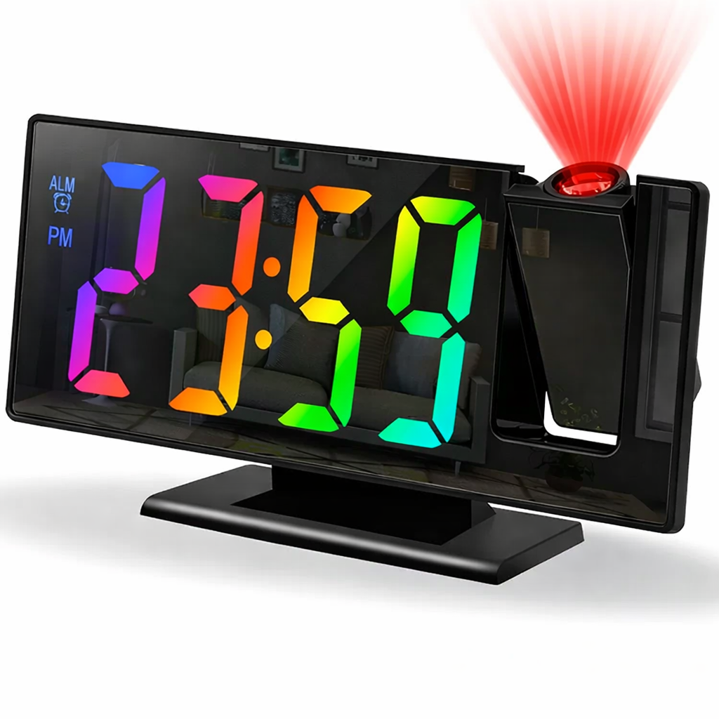 LED Projection Alarm Clock ⏰✨ Large Display, Rotating Projector, Brightness Control & Voice Mode 📽️🌙