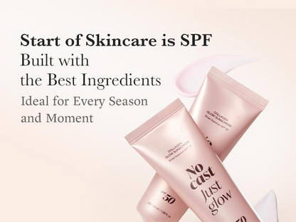 No Cast Just Glow Collagen Sunscreen | SPF 50 Broad Spectrum Face Sunscreen | Lightweight, Non-Sticky, Hydrating Formula | No White Cast or Residue | Peptide, Cica for Soothing & Natural Glow