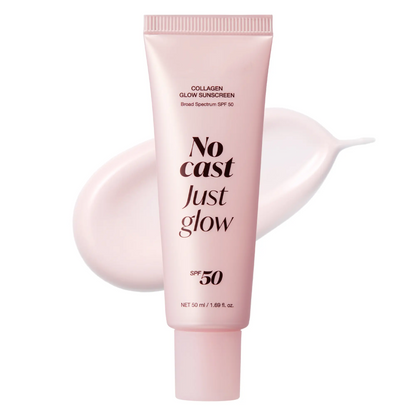 No Cast Just Glow Collagen Sunscreen | SPF 50 Broad Spectrum Face Sunscreen | Lightweight, Non-Sticky, Hydrating Formula | No White Cast or Residue | Peptide, Cica for Soothing & Natural Glow