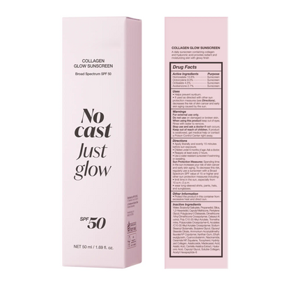 No Cast Just Glow Collagen Sunscreen | SPF 50 Broad Spectrum Face Sunscreen | Lightweight, Non-Sticky, Hydrating Formula | No White Cast or Residue | Peptide, Cica for Soothing & Natural Glow