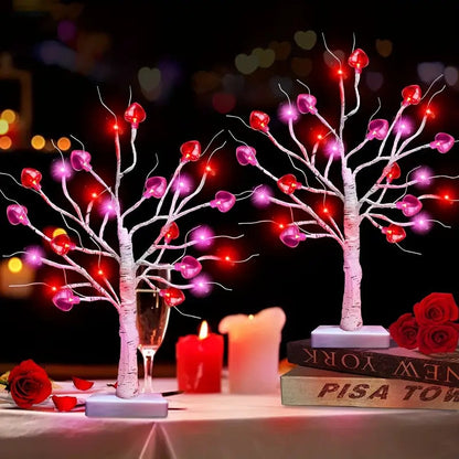 🔥Last Day 49% OFF -Valentines Day Decor Lighted Birch Tree with Heart Ornaments