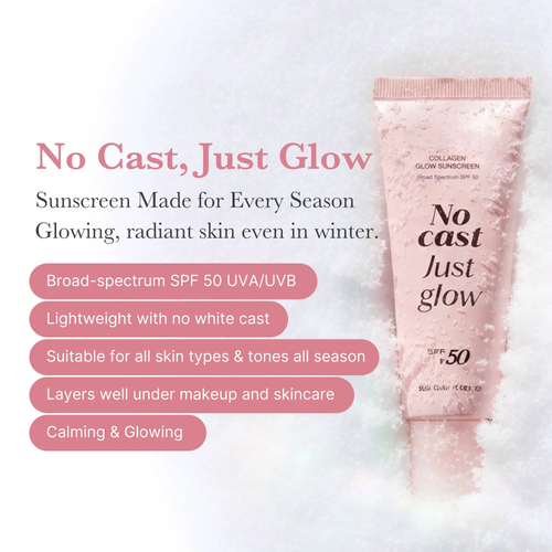 No Cast Just Glow Collagen Sunscreen | SPF 50 Broad Spectrum Face Sunscreen | Lightweight, Non-Sticky, Hydrating Formula | No White Cast or Residue | Peptide, Cica for Soothing & Natural Glow
