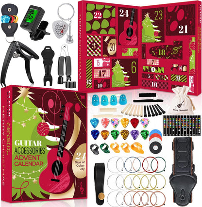 🎸uitar Advent Calendar 2025 Adult Teens, 24 Days Christmas Countdown Calendar with Gutiar Picks Capo, Tuner, Strings & Accessories Christmas Gifts for Guitar Player Family Friends🎶