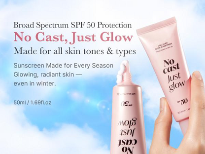No Cast Just Glow Collagen Sunscreen | SPF 50 Broad Spectrum Face Sunscreen | Lightweight, Non-Sticky, Hydrating Formula | No White Cast or Residue | Peptide, Cica for Soothing & Natural Glow