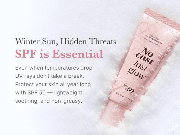 No Cast Just Glow Collagen Sunscreen | SPF 50 Broad Spectrum Face Sunscreen | Lightweight, Non-Sticky, Hydrating Formula | No White Cast or Residue | Peptide, Cica for Soothing & Natural Glow