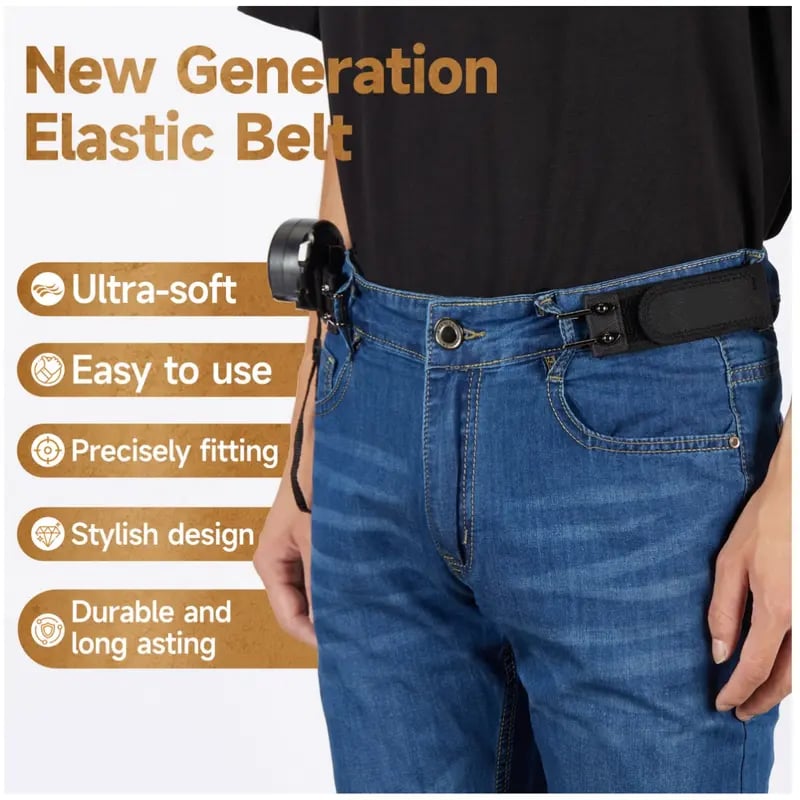🔥BUY 1 GET 1 FREE🎁-Tactical Metal Hook Elastic Belt (Unisex) - Patented No - Buckle Invisible Design | Soft Adjustable Side-2PCS