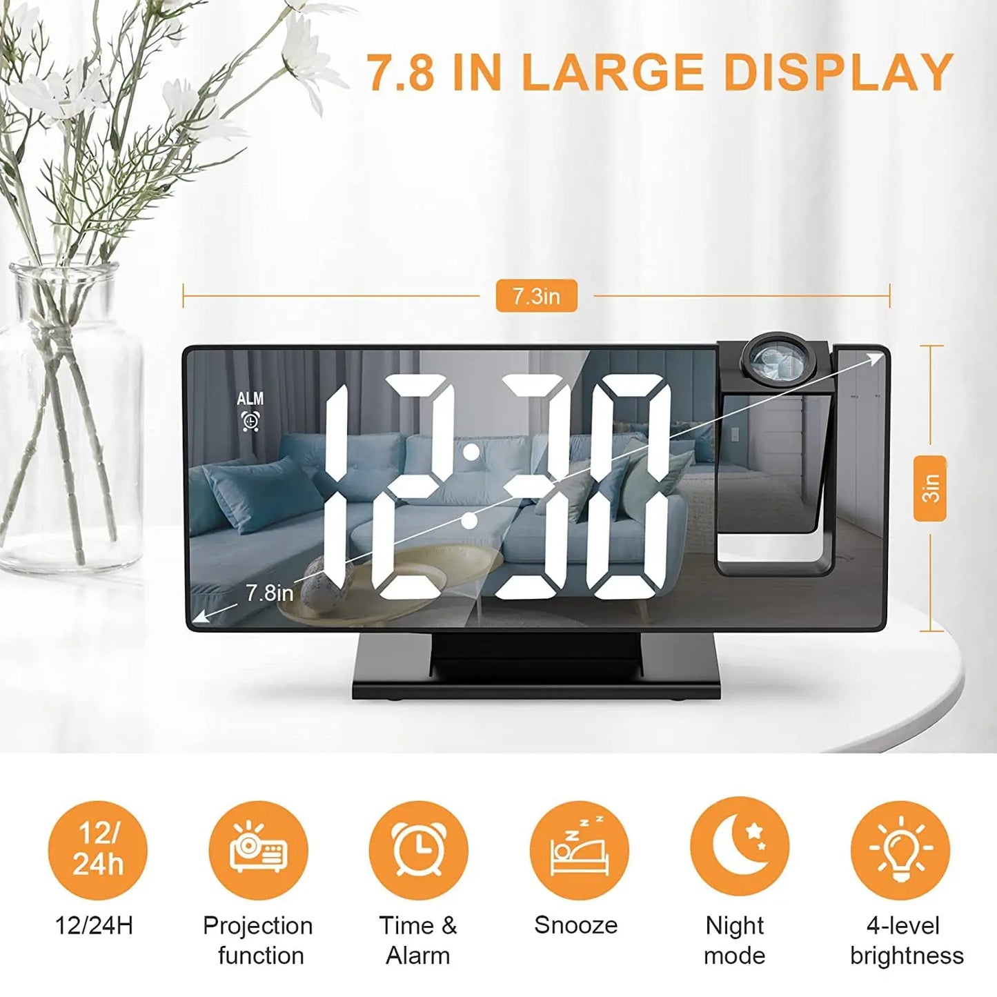 LED Projection Alarm Clock ⏰✨ Large Display, Rotating Projector, Brightness Control & Voice Mode 📽️🌙