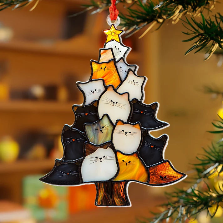 Cute stacked cat Christmas tree ornament