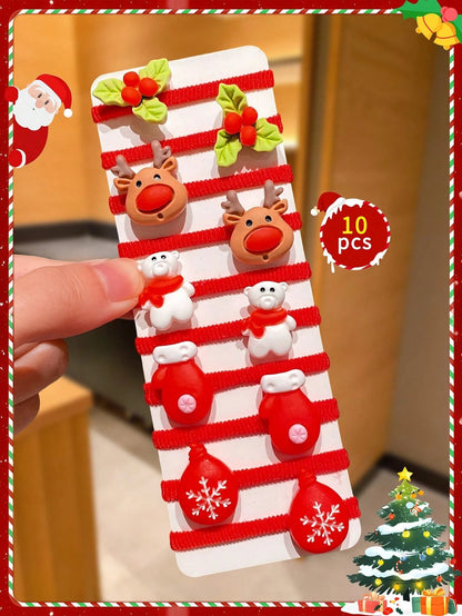 🎁Christmas Hot Sale - 🎄10pcs/Set Cute Christmas Hair Scrunchies, Ideal For Holiday Hairstyles🎀