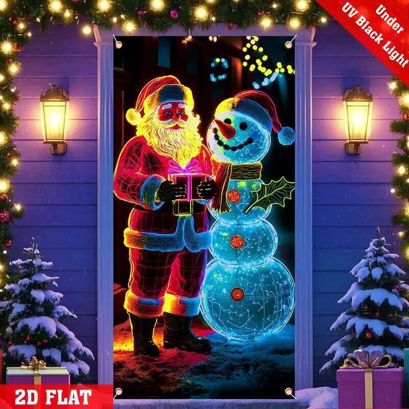 🔥LAST DAY 49% OFF - ✨UV Activated Night Glow Fluorescent Christmas Door Cover Party Banner🌟