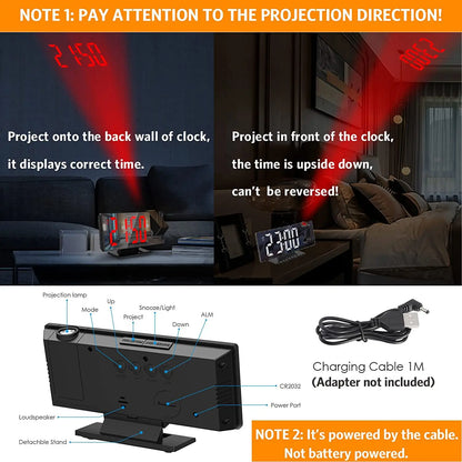 LED Projection Alarm Clock ⏰✨ Large Display, Rotating Projector, Brightness Control & Voice Mode 📽️🌙