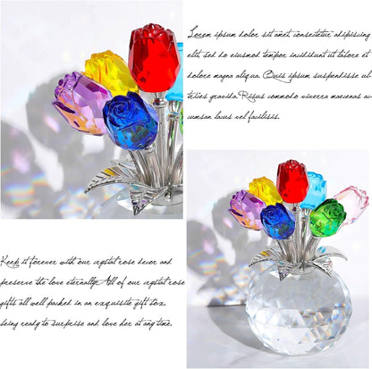 ⏰Last 4 hours Sale: Save 50%-Crystal Colorful Rose Flower Collectible Figurine with Vase