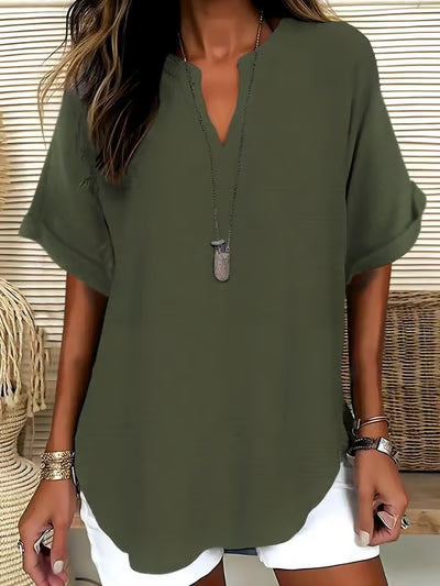 🔥New Arrival 49% OFF🔥Women's Plain Short Sleeve Blouse, Casual Solid Color Top for Daily Wear, Ladies Clothes for All Seasons