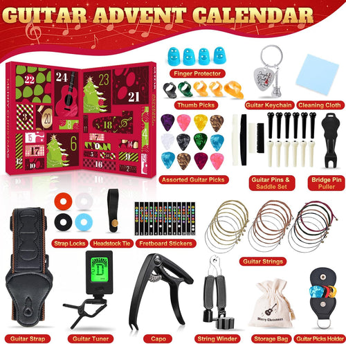 🎸uitar Advent Calendar 2025 Adult Teens, 24 Days Christmas Countdown Calendar with Gutiar Picks Capo, Tuner, Strings & Accessories Christmas Gifts for Guitar Player Family Friends🎶
