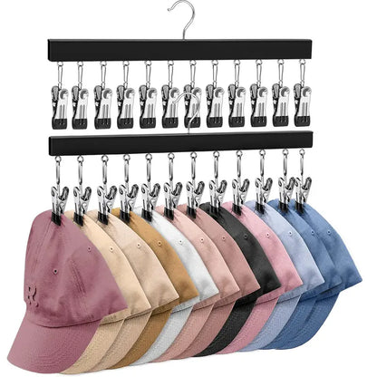 🧢 Wooden Hat Organizer | 12 Clips for Caps, Jeans & More | Space-Saving & Fits All Sizes 🪑