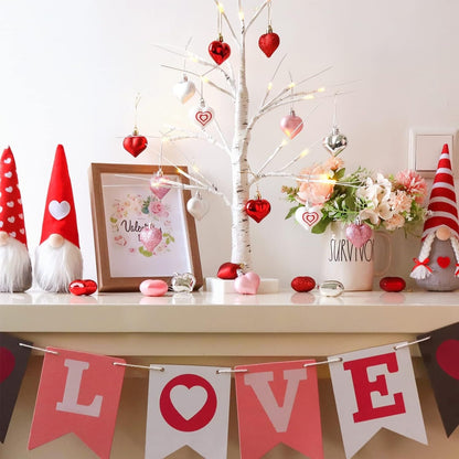 🔥Last Day 49% OFF -Valentines Day Decor Lighted Birch Tree with Heart Ornaments