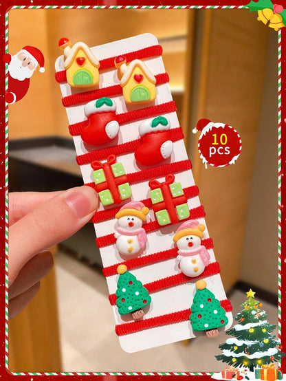 🎁Christmas Hot Sale - 🎄10pcs/Set Cute Christmas Hair Scrunchies, Ideal For Holiday Hairstyles🎀