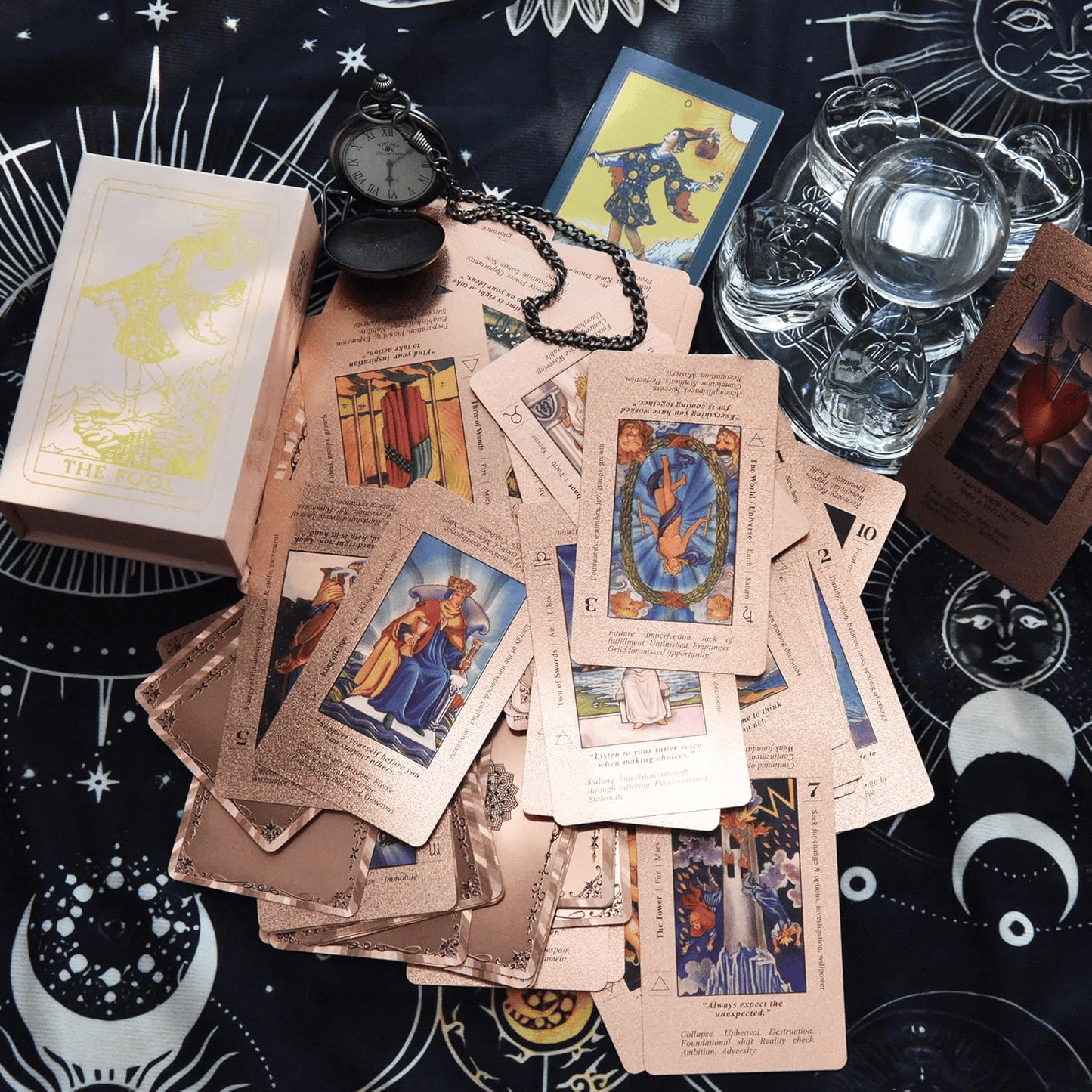 🔮Rose Gold Witchy Tarot Deck – Waterproof Foil & Guide Book for Beginners