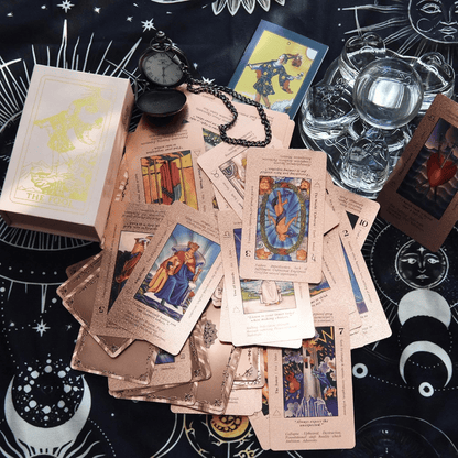 🔮Rose Gold Witchy Tarot Deck – Waterproof Foil & Guide Book for Beginners