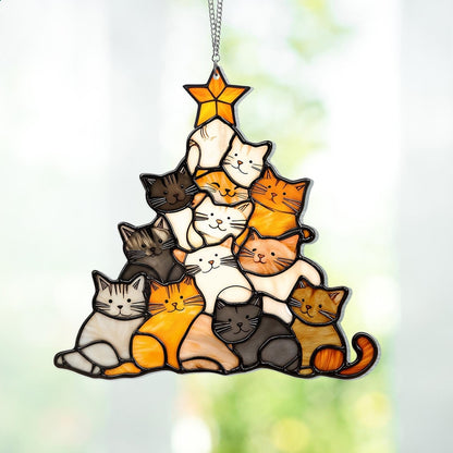 Cute stacked cat Christmas tree ornament
